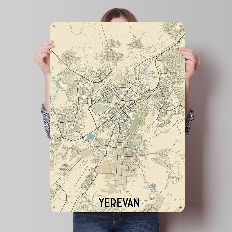 Home Decor Yerevan - Металлическая табличка-постер с картой Еревана, винтажный