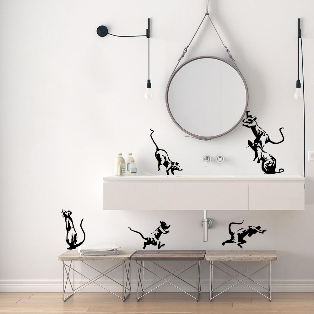 Home Decor Vinyl Flooring - 5 шт., Бэнкси, туалет, крысы, стикер