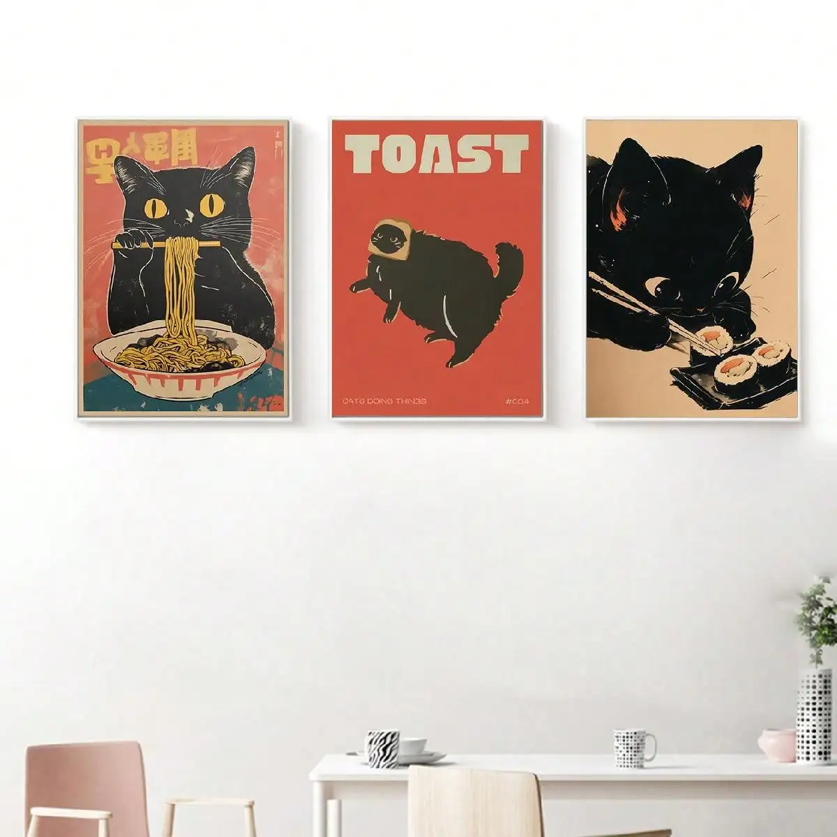 Home Decor Vietnam - Кошка ест японский рамэн суши постер