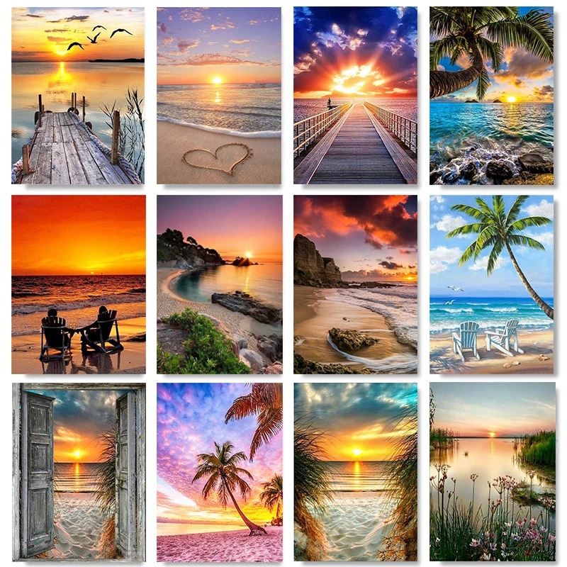 Home Decor Free Images - Пляжный пейзаж на закате, безрамная картина